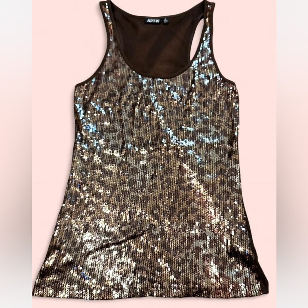 Sequin Leopard Print Tank Top - Gold Brown